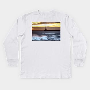 Roker pier and lighthouse sunrise Kids Long Sleeve T-Shirt